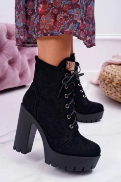 Damskie Wysokie Botki Czarne Zamszowe Grunge Midow