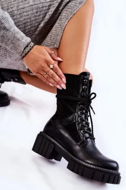 Damskie Wysokie Botki Glany Na Zamek Czarne Enroe