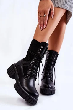 Damskie Wysokie Botki Glany Na Zamek Czarne Enroe