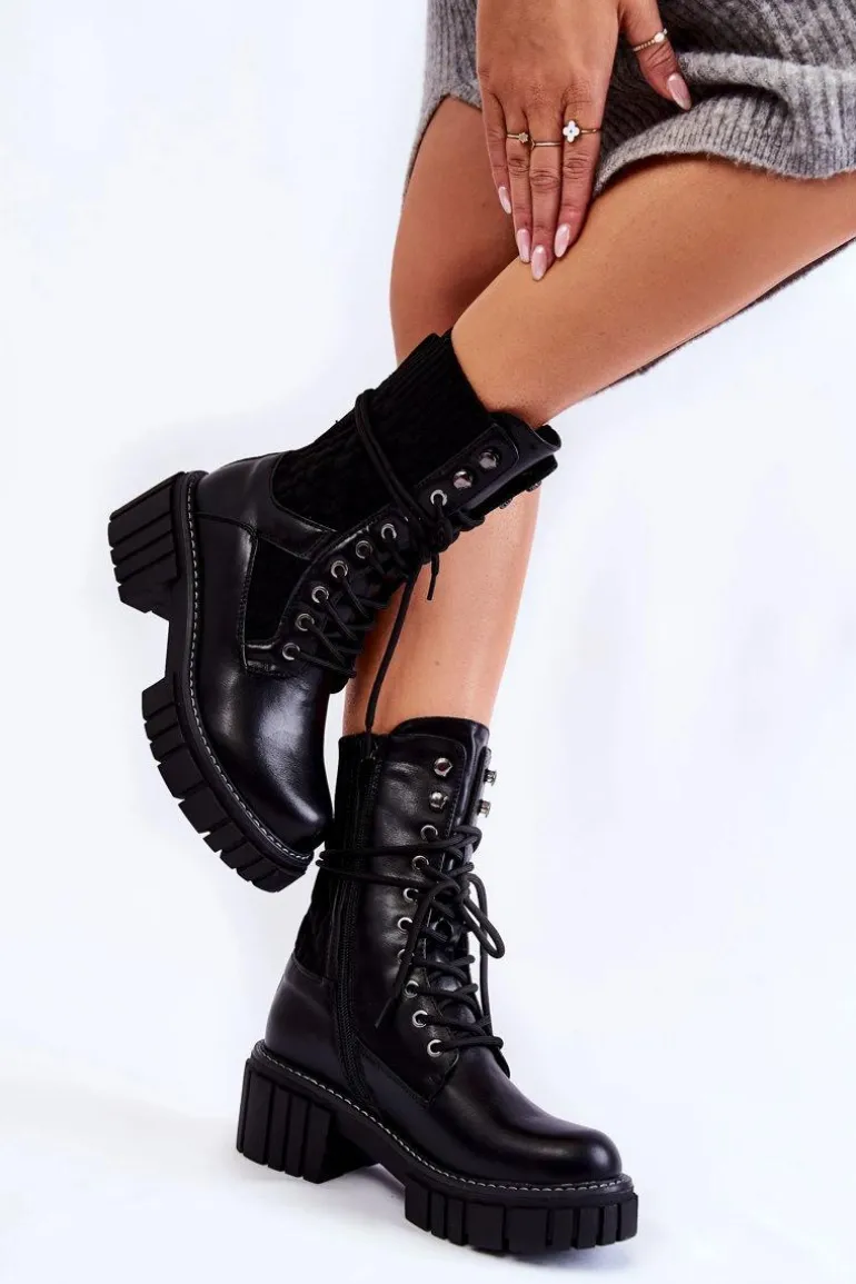 Damskie Wysokie Botki Glany Na Zamek Czarne Enroe