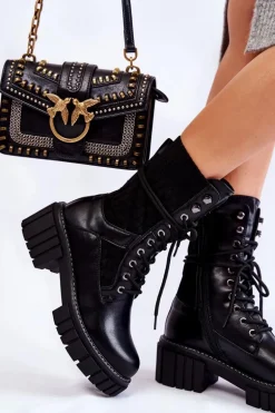 Damskie Wysokie Botki Glany Na Zamek Czarne Enroe