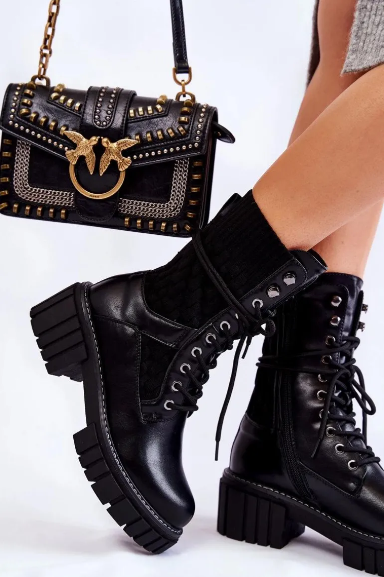 Damskie Wysokie Botki Glany Na Zamek Czarne Enroe