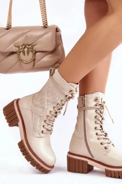 Damskie Wysokie Botki Glany Na Zamek Beżowe Enroe