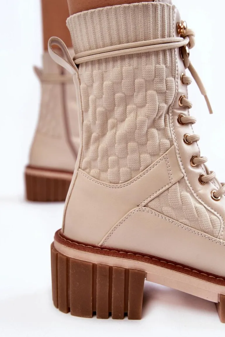 Damskie Wysokie Botki Glany Na Zamek Beżowe Enroe