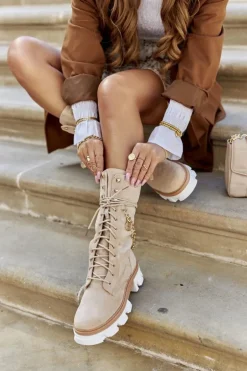 Damskie Wysokie Botki Kozaki Beżowe Villes