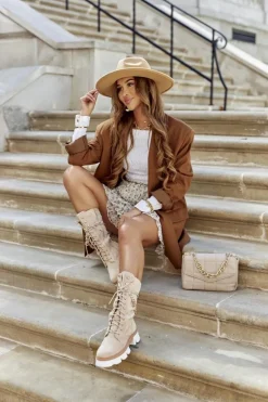 Damskie Wysokie Botki Kozaki Beżowe Villes