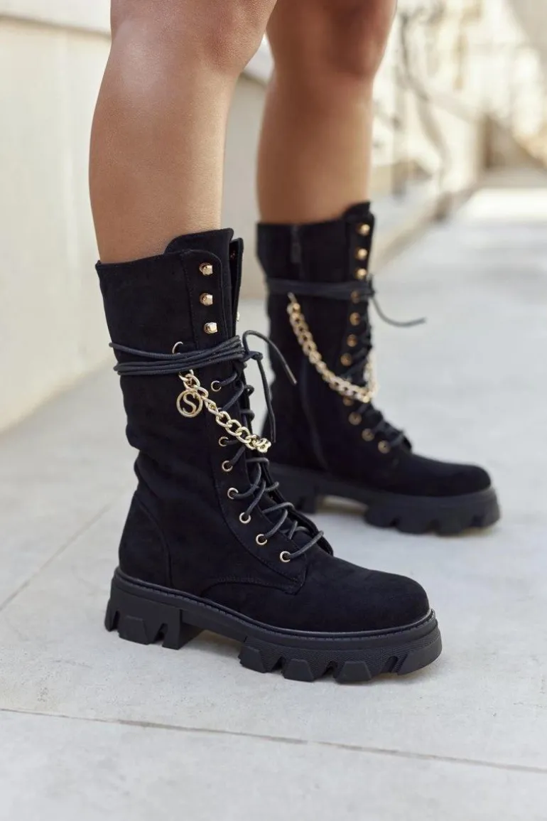 Damskie Wysokie Botki Kozaki Czarne Villes