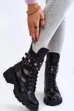 Damskie Wysokie Botki Na Suwak Czarne Kastella