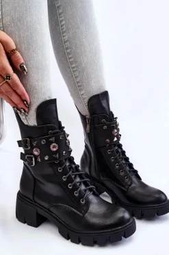 Damskie Wysokie Botki Na Suwak Czarne Kastella