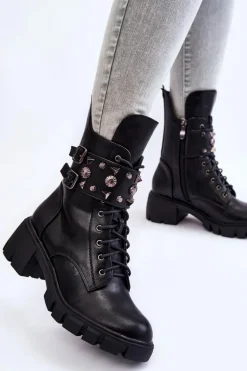 Damskie Wysokie Botki Na Suwak Czarne Kastella