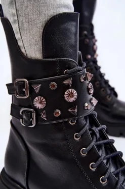 Damskie Wysokie Botki Na Suwak Czarne Kastella