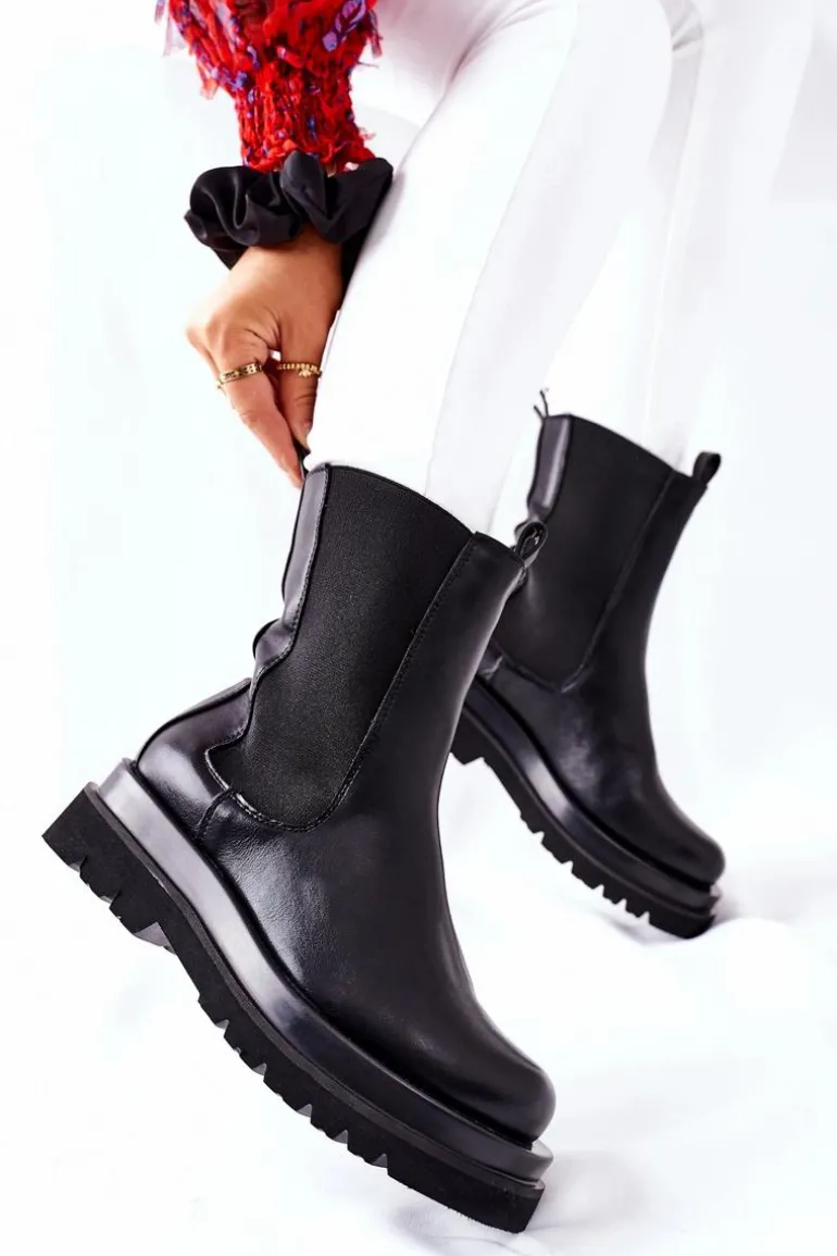 Damskie Wysokie Botki Sztyblety Czarne Belive