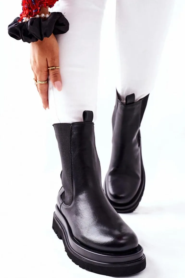 Damskie Wysokie Botki Sztyblety Czarne Belive