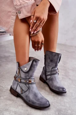 Damskie Wysokie Botki Z Ozdobami Niebieskie Alisa