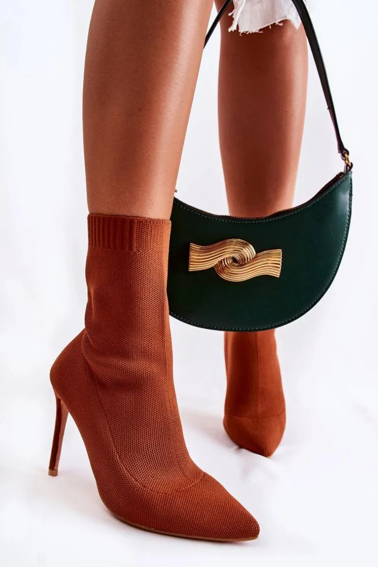 Damskie Wysokie Botki Ze Skarpetą Na Szpilce Camel Luisell