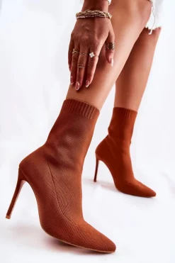 Damskie Wysokie Botki Ze Skarpetą Na Szpilce Camel Luisell