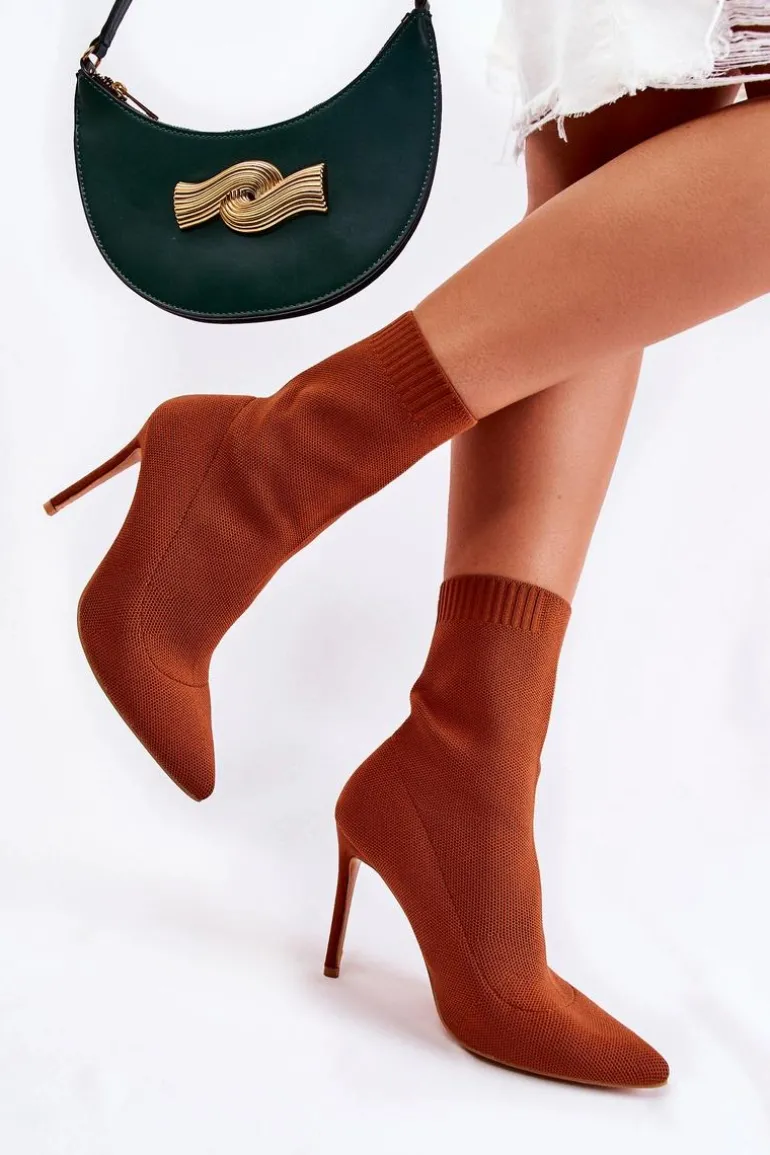 Damskie Wysokie Botki Ze Skarpetą Na Szpilce Camel Luisell