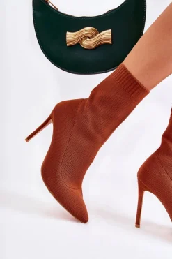 Damskie Wysokie Botki Ze Skarpetą Na Szpilce Camel Luisell