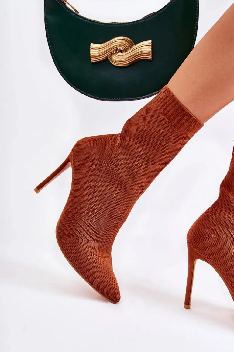 Damskie Wysokie Botki Ze Skarpetą Na Szpilce Camel Luisell