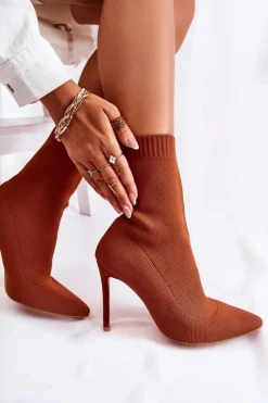 Damskie Wysokie Botki Ze Skarpetą Na Szpilce Camel Luisell