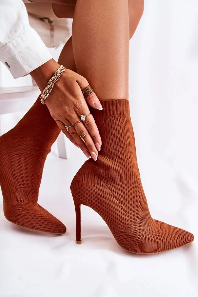 Damskie Wysokie Botki Ze Skarpetą Na Szpilce Camel Luisell