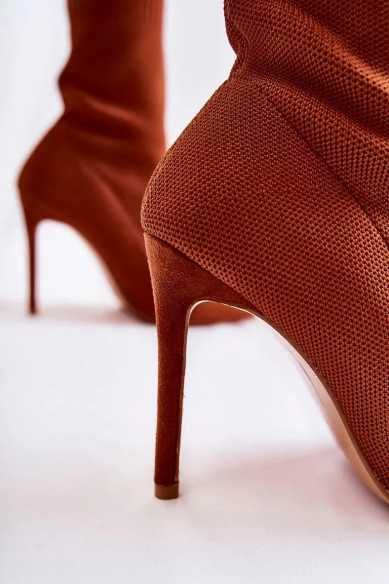 Damskie Wysokie Botki Ze Skarpetą Na Szpilce Camel Luisell