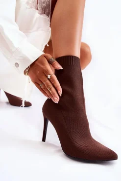 Damskie Wysokie Botki Ze Skarpetą Na Szpilce Brązowe Luisell