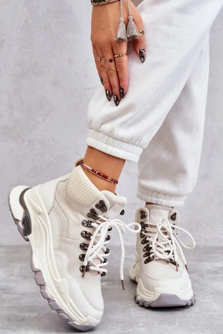Damskie Wysokie Buty Sportowe GOE KK2N4097 Jasnobeżowe
