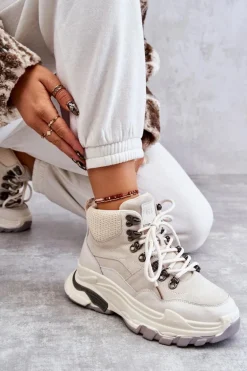 Damskie Wysokie Buty Sportowe GOE KK2N4097 Jasnobeżowe