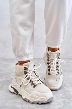 Damskie Wysokie Buty Sportowe GOE KK2N4097 Jasnobeżowe