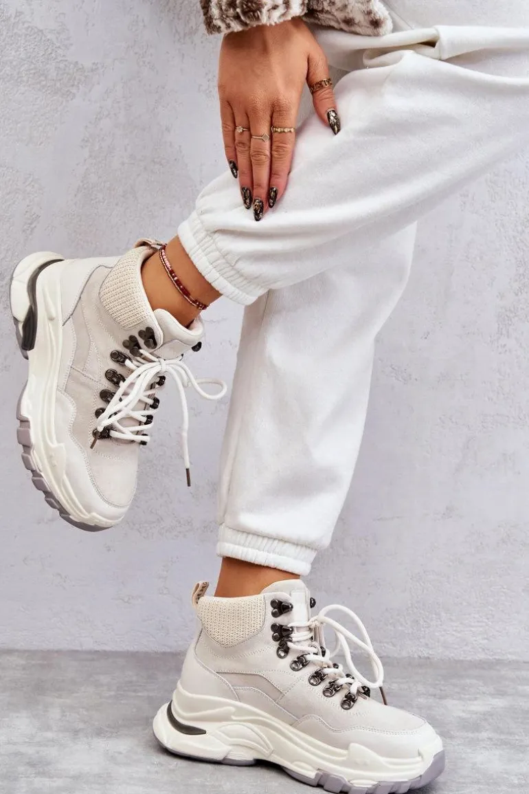 Damskie Wysokie Buty Sportowe GOE KK2N4097 Jasnobeżowe