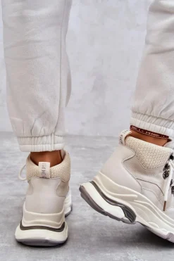 Damskie Wysokie Buty Sportowe GOE KK2N4097 Jasnobeżowe