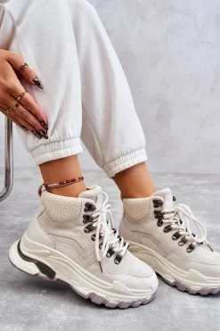 Damskie Wysokie Buty Sportowe GOE KK2N4097 Jasnobeżowe