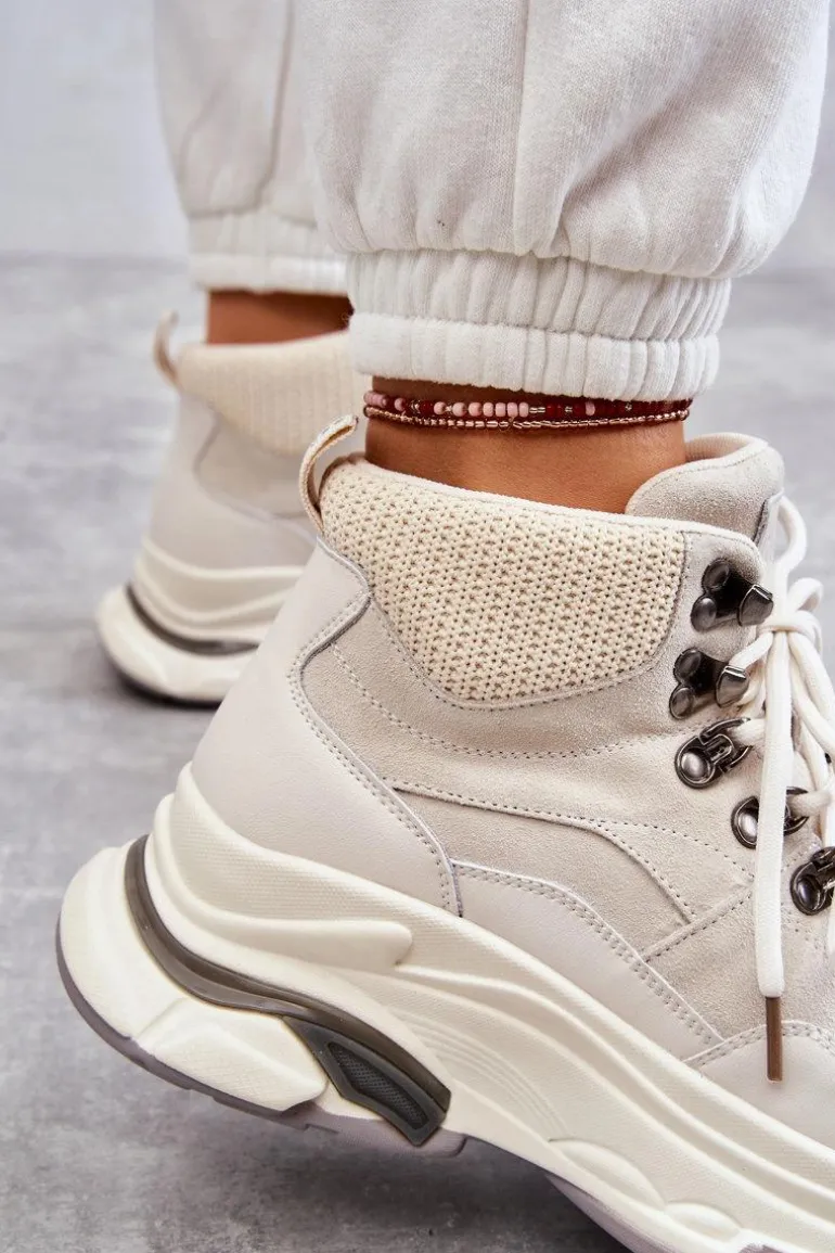Damskie Wysokie Buty Sportowe GOE KK2N4097 Jasnobeżowe