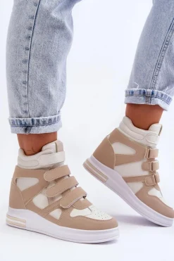 Damskie Wysokie Buty Sportowe Na Ukrytym Koturnie Beżowe Inari