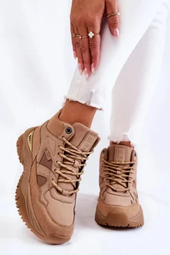 Damskie Wysokie Buty Sportowe Memory Foam System Big Star KK274355 Beżowe