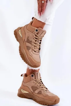 Damskie Wysokie Buty Sportowe Memory Foam System Big Star KK274355 Beżowe