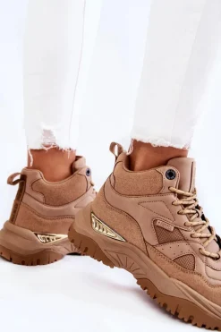 Damskie Wysokie Buty Sportowe Memory Foam System Big Star KK274355 Beżowe