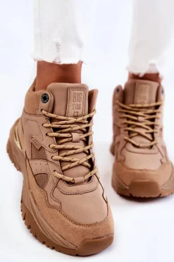 Damskie Wysokie Buty Sportowe Memory Foam System Big Star KK274355 Beżowe