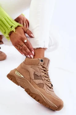 Damskie Wysokie Buty Sportowe Memory Foam System Big Star KK274355 Beżowe