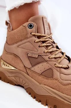 Damskie Wysokie Buty Sportowe Memory Foam System Big Star KK274355 Beżowe