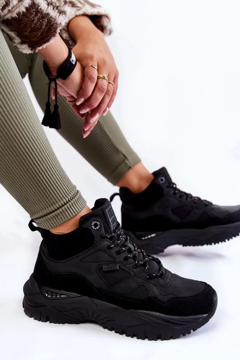 Damskie Wysokie Buty Sportowe Memory Foam System Big Star KK274356 Czarne