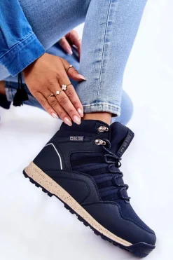 Damskie Wysokie Buty Trekkingowe Big Star KK274611 Granatowe