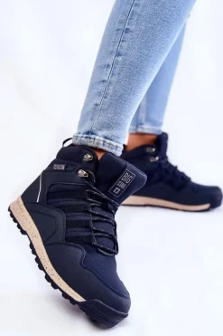 Damskie Wysokie Buty Trekkingowe Big Star KK274611 Granatowe