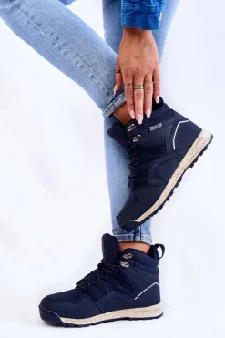 Damskie Wysokie Buty Trekkingowe Big Star KK274611 Granatowe