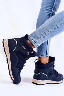 Damskie Wysokie Buty Trekkingowe Big Star KK274611 Granatowe