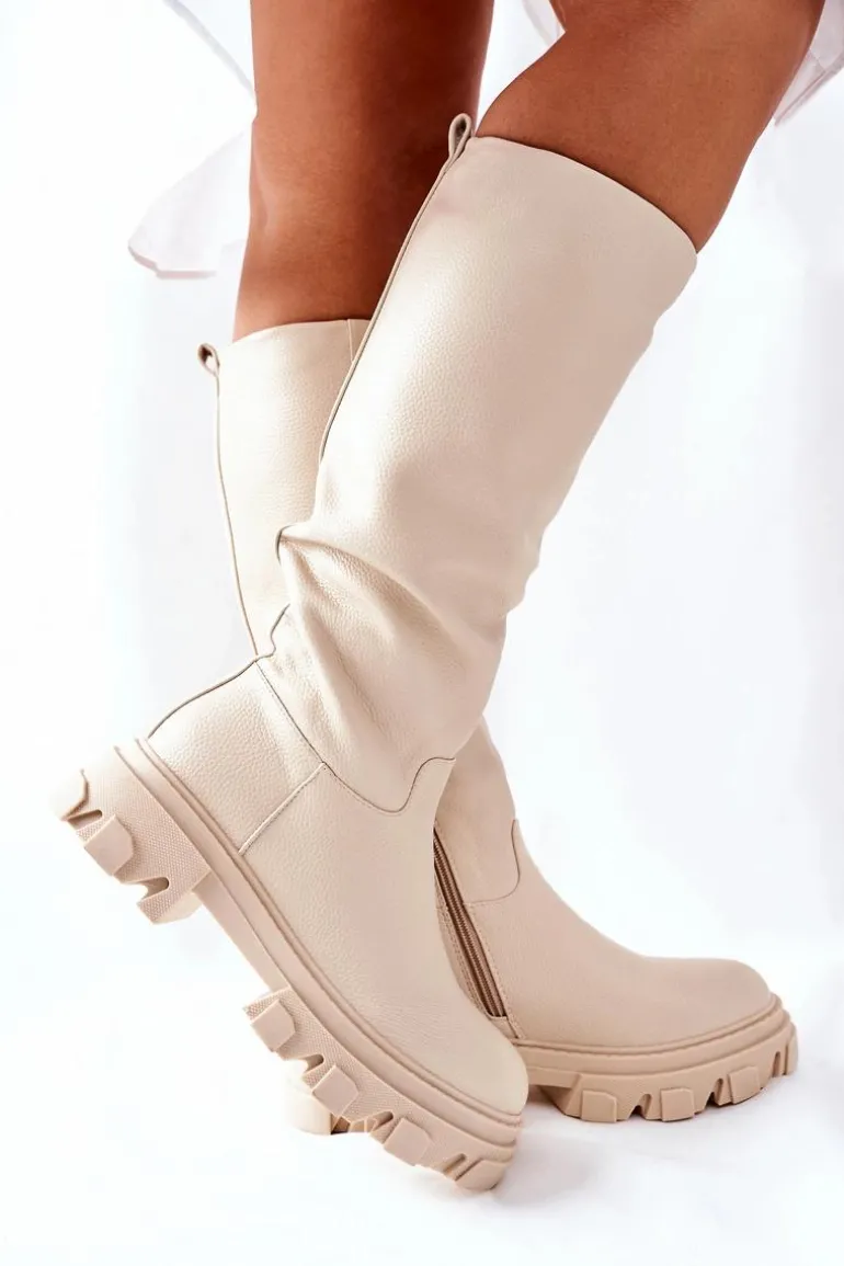 Damskie Wysokie Kozaki Beżowe Little Bit
