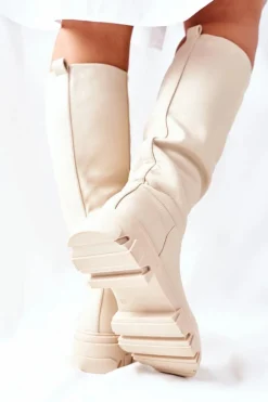 Damskie Wysokie Kozaki Beżowe Little Bit