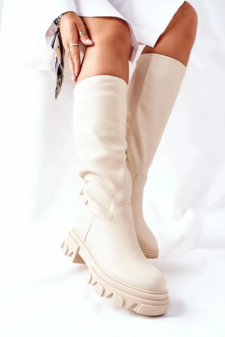 Damskie Wysokie Kozaki Beżowe Little Bit