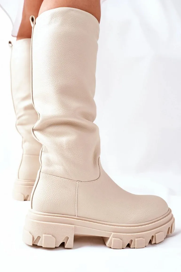 Damskie Wysokie Kozaki Beżowe Little Bit